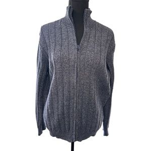 Oscar De La Renta Zip Front Blue Cardigan, Size L